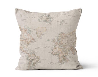 World Map Pillow Covers, Globe traveller Pillow Cover, Pillow, Decorative Pillow, Vintage World Map Print