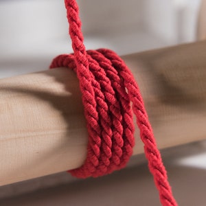 Cavo di cotone, Cavo di cotone ritorto rosso, Cavo da 5 mm / 0,19 pollici, Corda intrecciata, Spago di cotone naturale