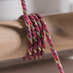 Cavo di cotone, cavo misto rosso / verde e oro di cotone intrecciato, cavo da 5 mm / 0,19 pollici, corda a corda intrecciata, spago in cotone naturale