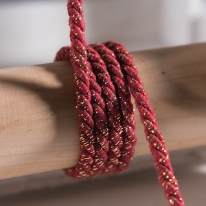 Cordoncino di cotone, Corda di cotone ritorto bordeaux e oro, Corda da 5 mm / 0,19 pollici, Corda intrecciata, Spago di cotone naturale