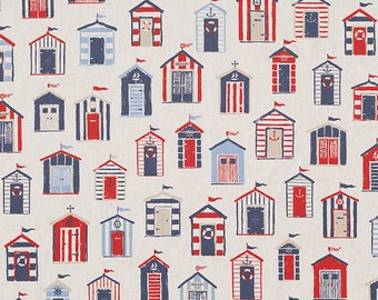 Beach houses Fabric by yard/meter Medium-heavy weight fabric, suitable for cushion covers, light curtains, crafts