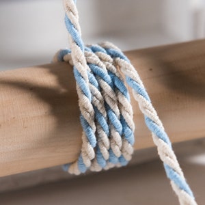 Cavo di cotone, cavo di cotone ritorto avorio e azzurro cielo, cavo da 5 mm / 0,19 pollici, corda intrecciata, spago di cotone naturale