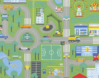 CAR ROADMAP fabric, per meter, Maps Fabric, Upholstery fabric, Home decor, Craft cotton, Pastel Theme, fabrics per yard, DIY projects