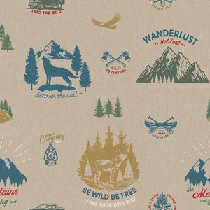 Camping fabric, per meter,  Upholstery fabric, Home decor, wild life fabric, Craft cotton, fabrics per yard, DIY projects