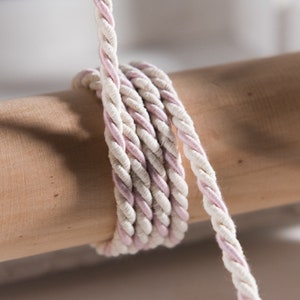 Cavo di cotone, cavo di cotone intrecciato avorio e rosa, cavo da 5 mm / 0,19 pollici, corda intrecciata, spago di cotone naturale
