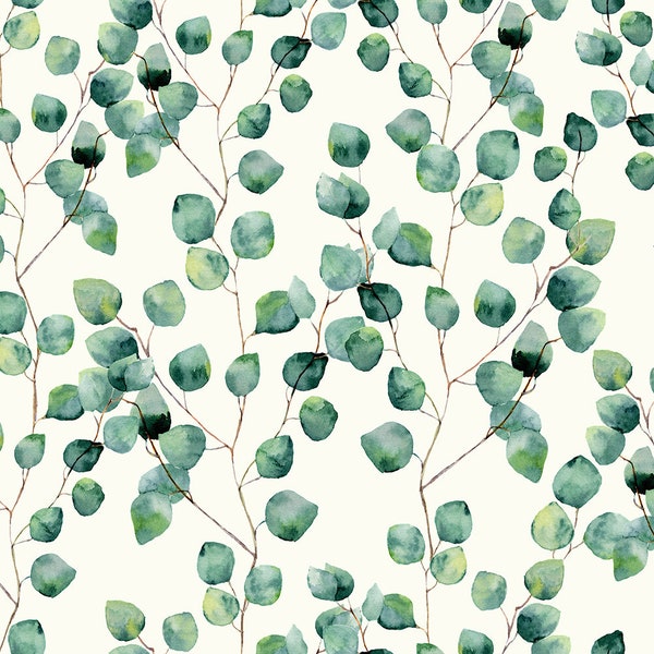Tissu eucalyptus au mètre - Coton artisanal sur le thème de la nature pour le rembourrage, la décoration intérieure et les projets de bricolage - Tissus par mètre