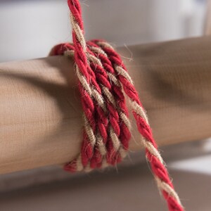 Cavo di cotone, cavo di cotone intrecciato rosso e juta, cavo da 5 mm / 0,19 pollici, corda a corda intrecciata, spago in cotone naturale