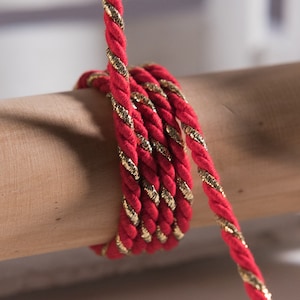 Cavo di cotone, cavo di cotone ritorto rosso e oro, cavo da 5 mm / 0,19 pollici, corda ritorta, spago di cotone naturale