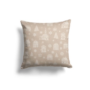 Christmas Village Pillow Covers, Christmas Pillow Cover, Holiday Pillow, Decorative Pillow, White Print with Gold lurex