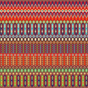 Può includere: Un motivo geometrico colorato con forme ripetute in tonalità di rosso, blu, verde, giallo e bianco. Il motivo è composto da piccoli quadrati, rombi e triangoli.