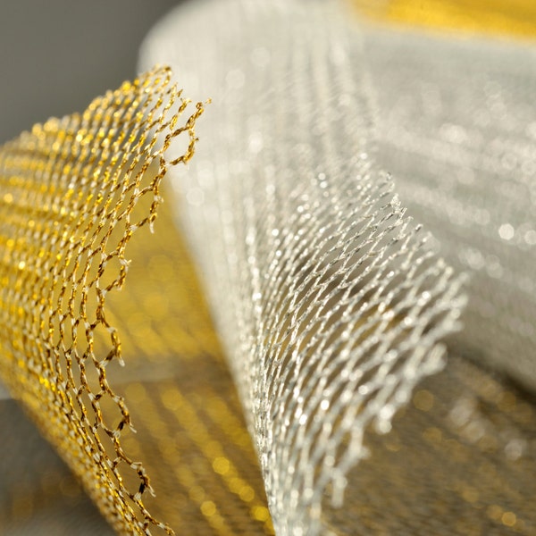 Hard Stiff Lurex Mesh, Lurex Net, Gold Mesh, Silver Net, Metallic net Gold, Metallic Mesh Silver, Gold tulle,