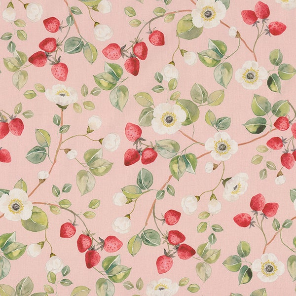 Strawberry Fabric, per meter,  poplin fabric, Craft cotton, oranges Theme, fabrics per yard, DIY projects