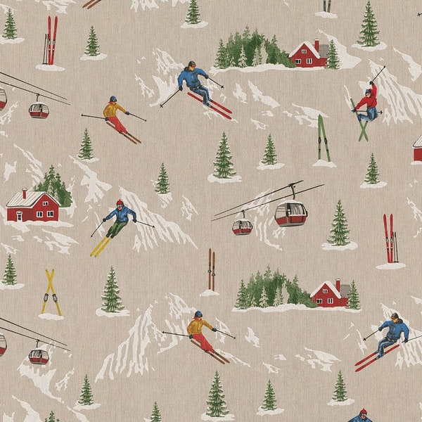 Skiing fabric, per meter, LInenlook Fabric, Winter fabric design, Upholstery fabric, Home decor, Craft cotton, fabrics per yard