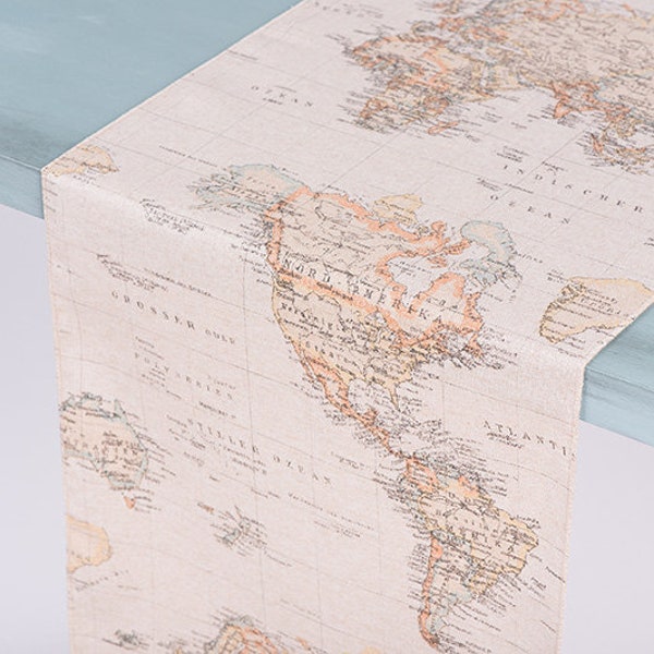 World Map Table Runner, Map Table Runner, Table Centerpiece,  Kitchen Dining Room Home Decor, baby's shower table decor