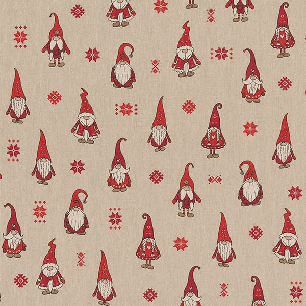 Christmas Gnomes Fabric, Christmas fabric, Home Decor Fabric, Linenlook fabric,  Fabric by the Yard, COTTON Fabric