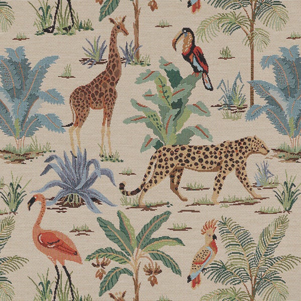Tissu gobelin animaux de la jungle - Parfait pour l'ameublement, la décoration intérieure et les projets de bricolage