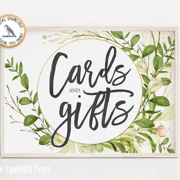 Cards & Gifts Wedding Sign, Printable Cards and Gifts Sign, Watercolor Wedding, Floral, Gold Wedding, Greenery - AA8