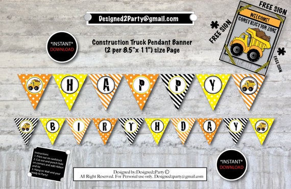 Instant Download Diy Construction Truck Theme Banner Plus 1 Etsy