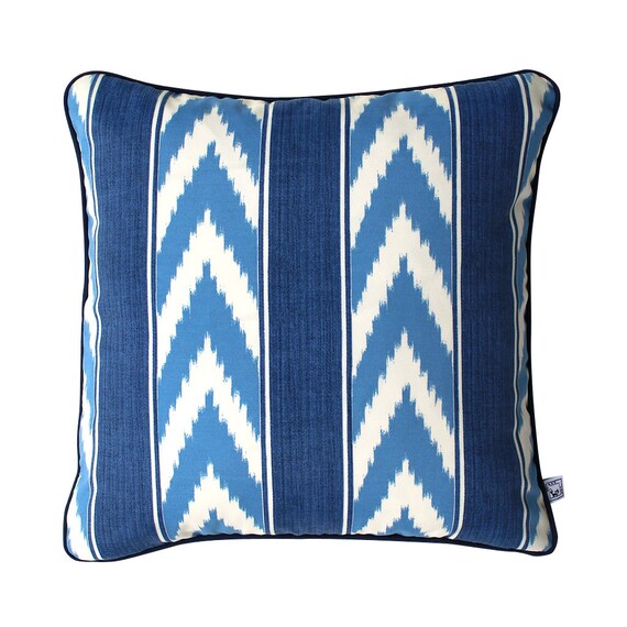Items similar to BLUE IKAT Stripe Outdoor Cushion Pillow 50cm 20