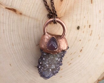 Lilac aura spirit quartz necklace with chalcedony* electroformed spirit quartz necklace with chalcedony accent * copper jewelry * boho