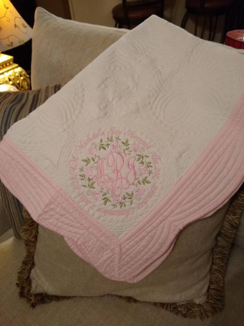 Monogramed Birth Announcement Quilt Girl or Boy Monogramed Etsy