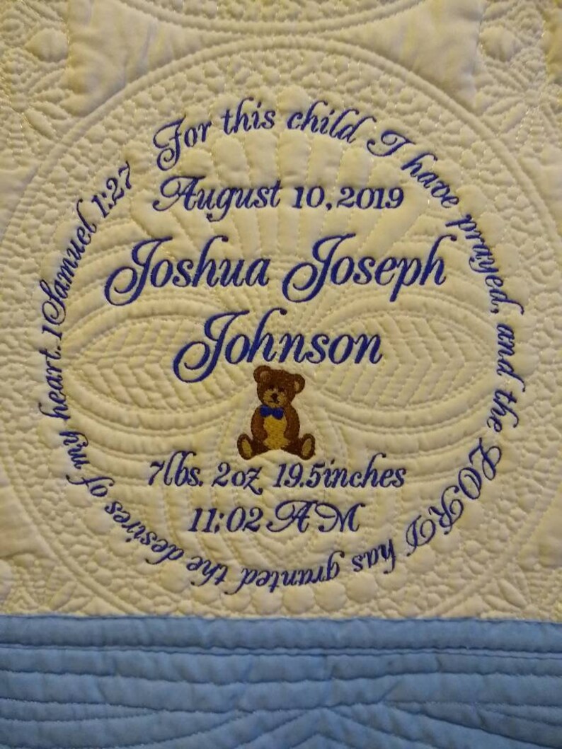 Monogramed Birth Announcement Quilt, Girl or Boy, Monogramed Baby