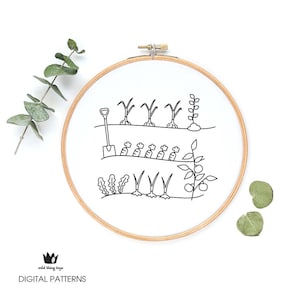 Vegetable patch garden vegetables, sampler Digital hand embroidery pattern , PDF instant Download