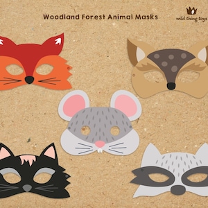 Woodland Forest Animals Printable Masks, woodland animal mask, fox, deer, raccoon, mouse and cat