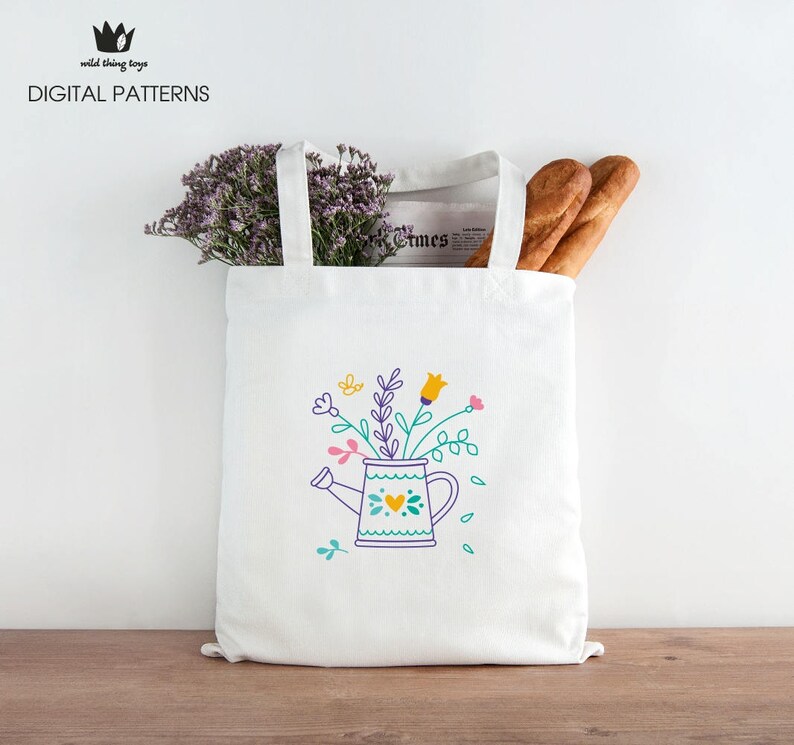 Watering Can Flowers Garden Whimsy Sampler Digital Hand Etsy