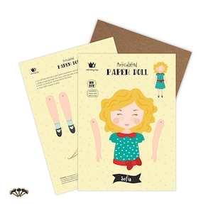 Articulated Paper Doll Toy – Sofia. Beautifully illustrated DIY toy ready for you to make.