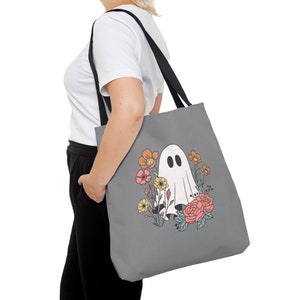 Halloween Tote Bag, Ghost Floral Tote, Pumpkin Tote Bag, Halloween Squad Tote, Halloween Gift For Women Bag, Spooky Bags, Grocery Canvas Bag