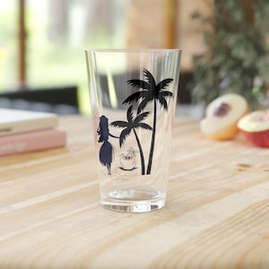 Tiki Pint Glass, Hawaiian Glass, Hula Girl, Vintage Tiki Drinkware, Tiki Decor, Hawaiian Decor, Tiki Barware, Tiki Dinnerware, Gift for Her