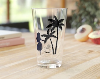 Tikipintglas, Hawaiiaans glas, hulameisje, vintage tiki-drinkgerei, tiki-decor, Hawaiiaans decor, stranddecor, tiki-servies, vintage glas