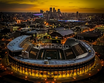 Golden Hour Over Minneapolis & Huntington Bank Stadium – Stunning Skyline and Stadium Photography