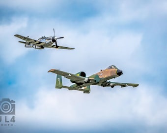 Legends in Flight – A-10 Thunderbolt II & P-51 Mustang Aviation Print