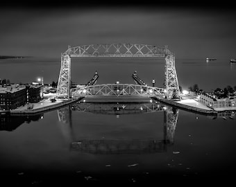 Duluth Minnesota's Lift Bridge and Lake Superior - Evening Reflections