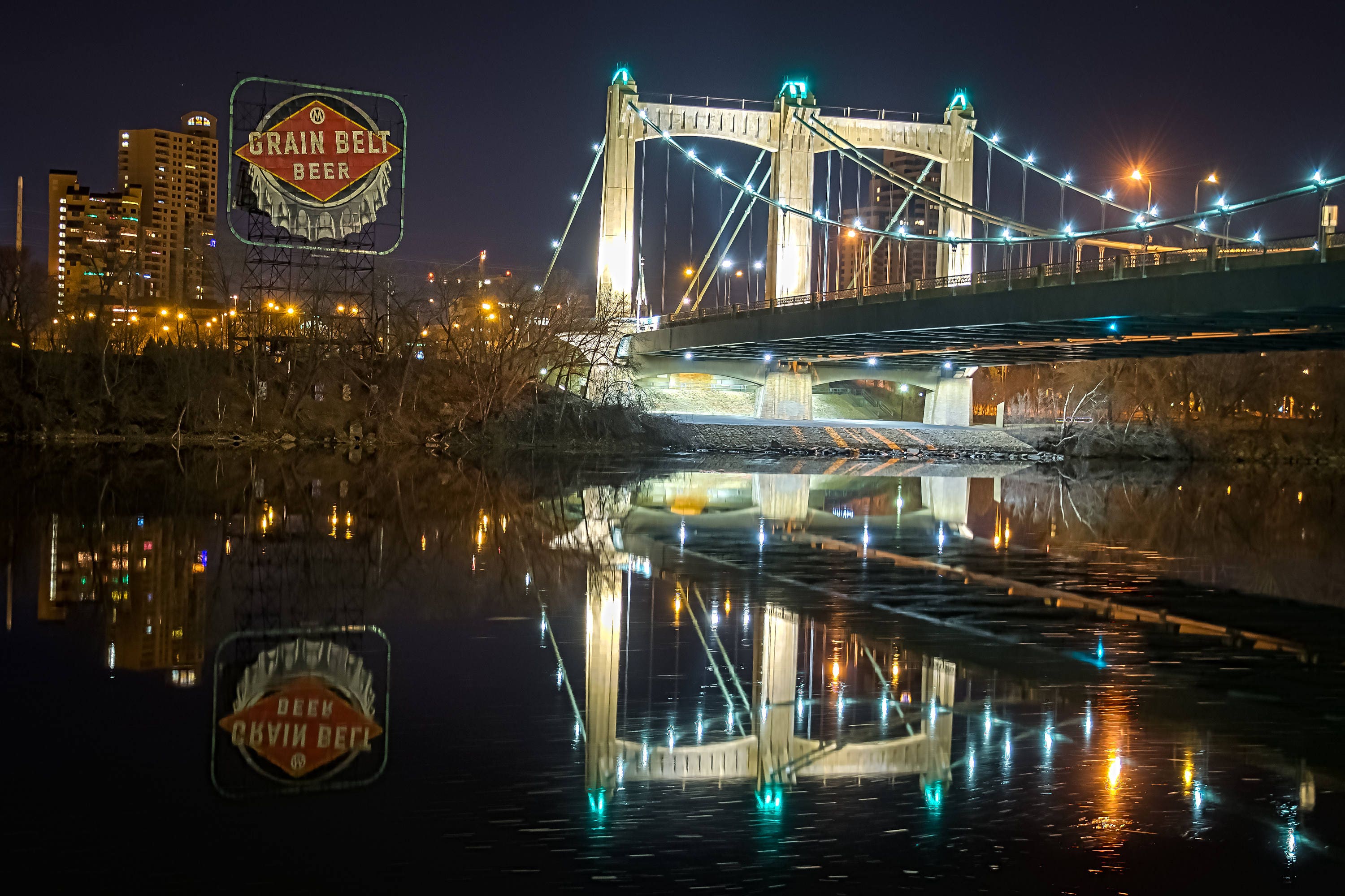 Grain Belt Sign With Hennepin Avenue Bridge Print Minneapolis