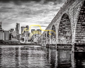 Minneapolis Skyline with the Stone Arch Bridge - Color or Black and White