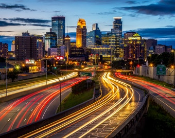 Minneapolis Minnesota Downtown Skyline with Traffic on 35W - Vein of Minneapolis