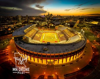 Golden Hour Over Minneapolis & Huntington Bank Stadium – Stunning Skyline and Stadium Photography