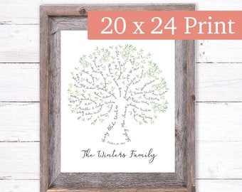Family Tree Personalized with Parents, Children, and Grandchildren Watercolor 20x24 Print