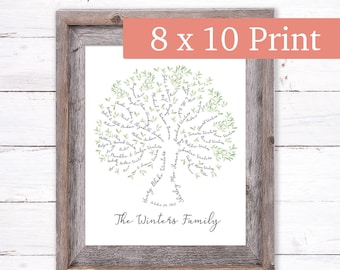 Personalized Watercolor Family Tree 8x10 Art Print for up to 6 Generations