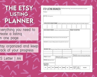 Etsy Listing Planner | Shop Organizer Printable (A4/US Letter) (Digital Download)