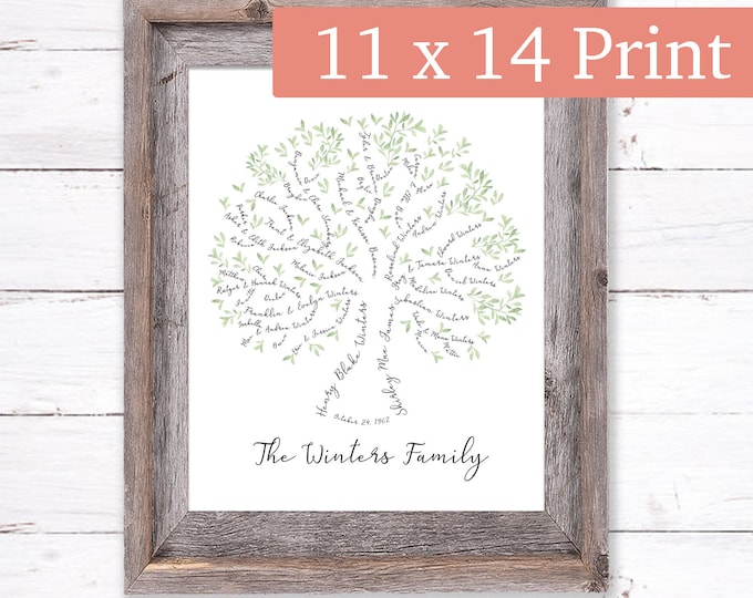 Personalized Watercolor Family Tree 11x14 Print | 3 to 5 Generations | Parents Anniversary Gift | Grandma Birthday Gift | Custom Family Art