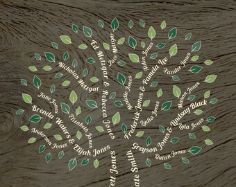 Custom Family Tree Digital File  3 or 4 Generation with Driftwood Background