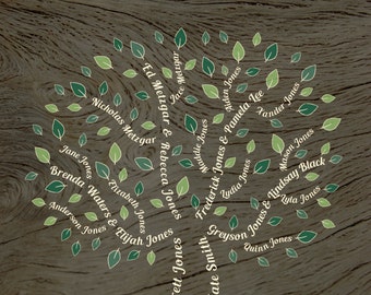 Custom Family Tree 16x20 Print with Parents, Children, Grandchildren, and Great-grandchildren on Driftwood Background