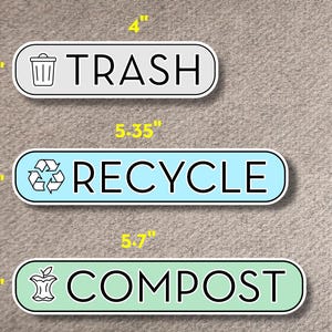 Pegatinas para reciclar, basura y compostar con una fuente elegante. ¡Tecnología UV DTF! ¡Superresistentes! imagen 4