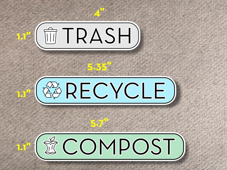 Pegatinas para reciclar, basura y compostar con una fuente elegante. ¡Tecnología UV DTF! ¡Superresistentes! imagen 4