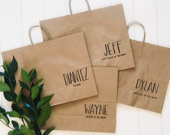 personalized gift bag . large groomsmen tote . wedding party gift bags . calligraphy gift  . bachelor favors . groomsmen proposal