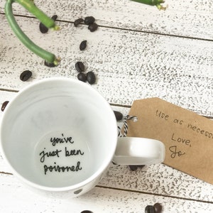 custom phrase mug . funny mug . surprise gift . personalized mug . bottom of the mug . inside the mug phrase . Mother's Day gift image 2